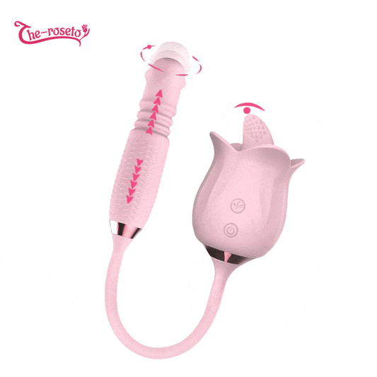 Lurevibe - 3-in-1 Blooming Sexy Pink Rose Toy Rotating Pearls Telescopic Tongue-licking Vibrator